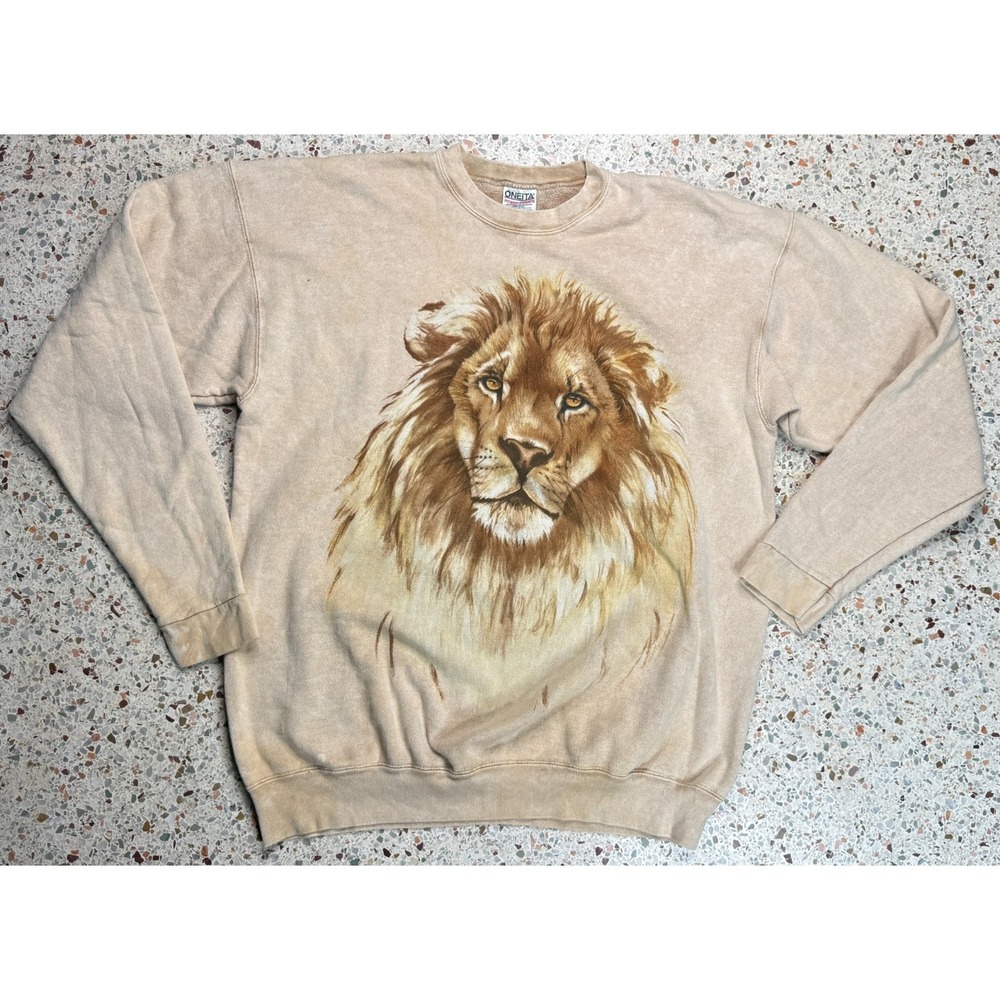 Oneita Power Sweats Men's Made In USA Lion Graphic Print Sweatshirt Size XL